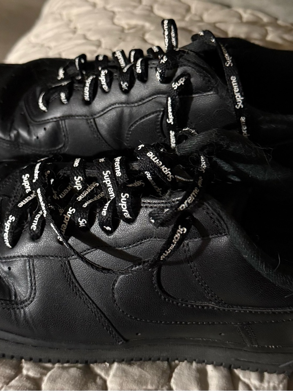 Supreme Black Leather Low-Top Sneakers with Logo Laces